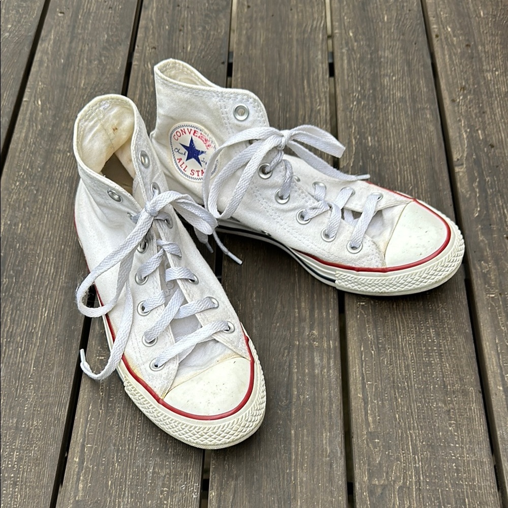 Converse White High-Top Sneakers 5M 7W well loved